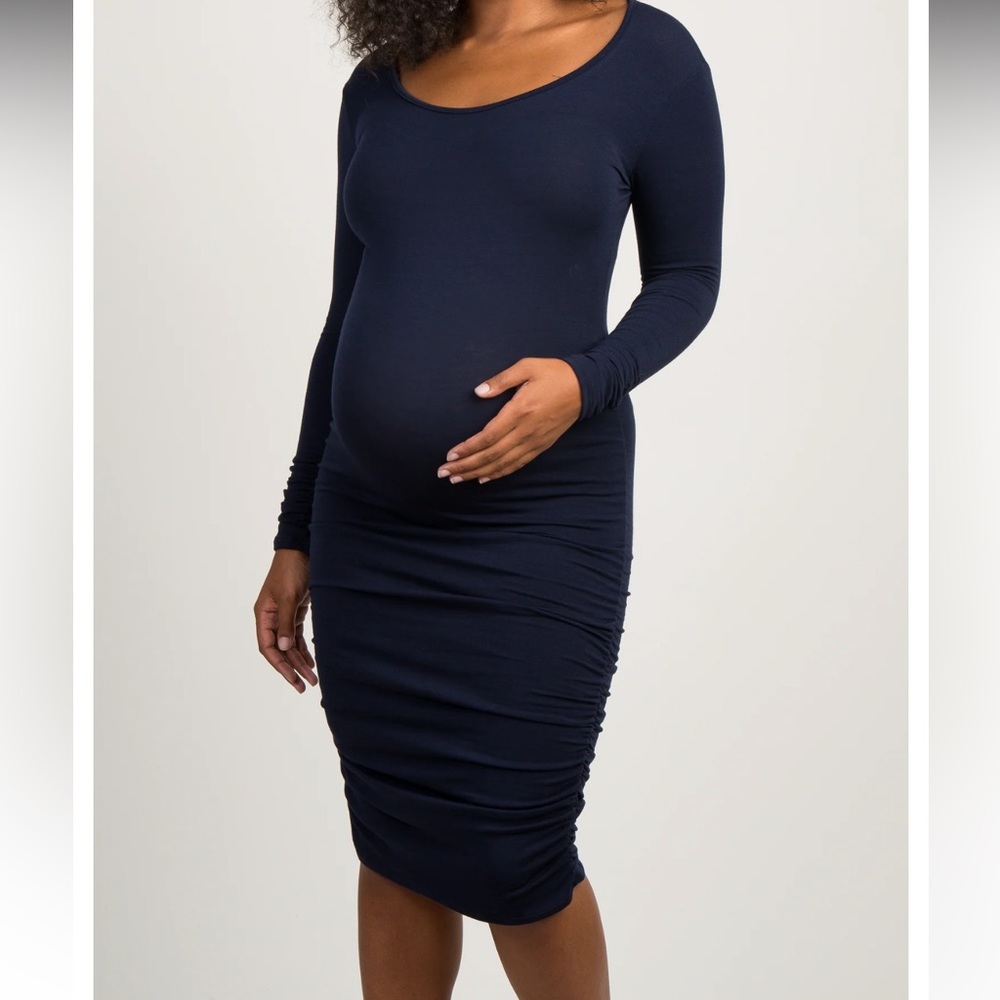 Navy scoop neck bodycon maternity dress